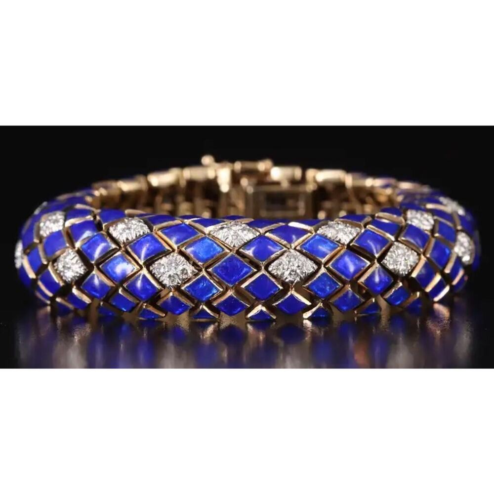 David Webb 18K Yellow Gold Enamel Bracelet with 3.02 CTW Platinum Set Diamonds